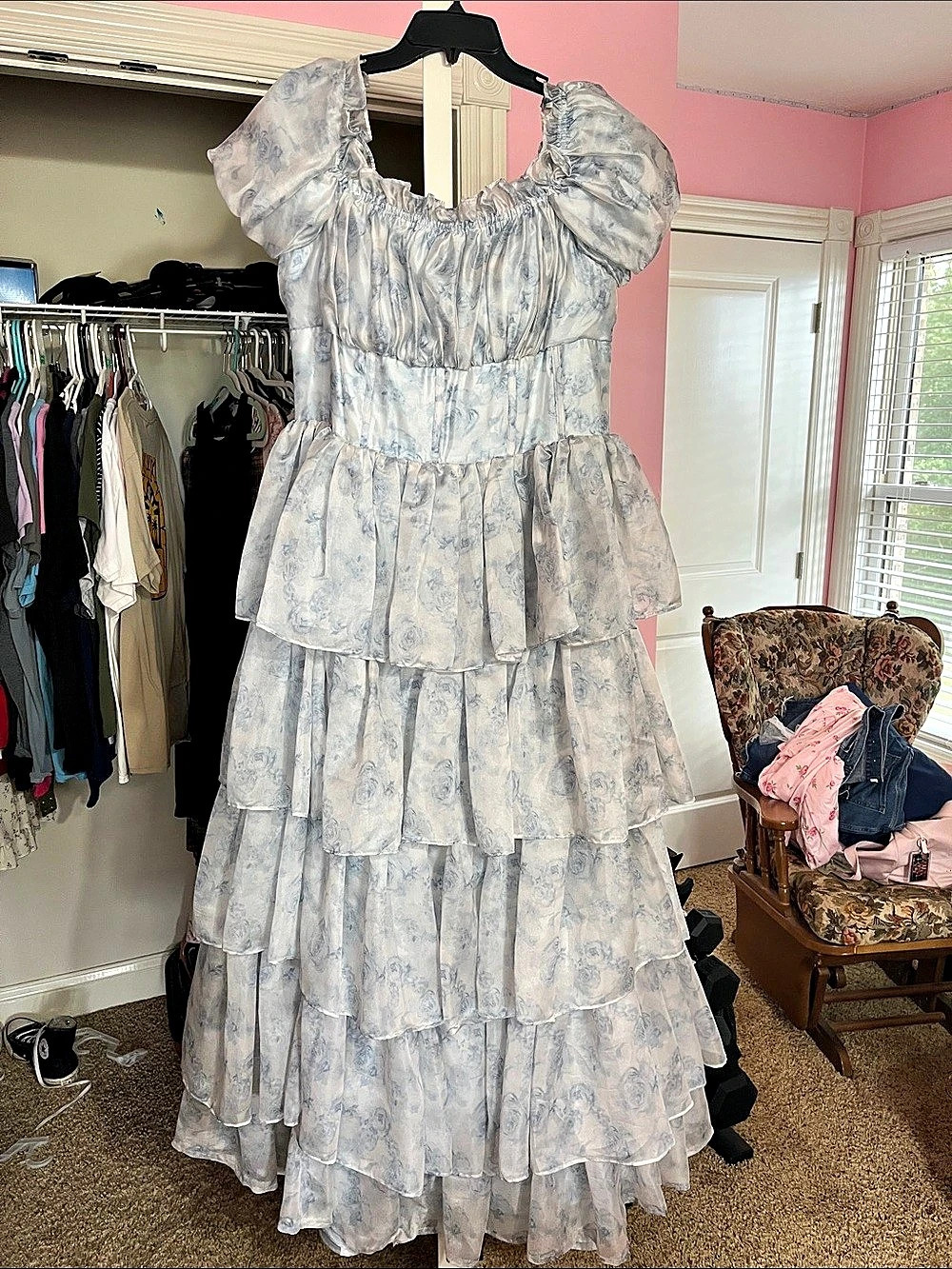 PinkBlush Blue Floral Smocked Ruffle Tiered Maxi Dress